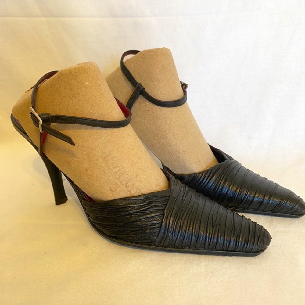 RARE! IXOS Black Leather Straps Heels Pumps Sandals Shoes ~ Made in Italy ~Sz.8M